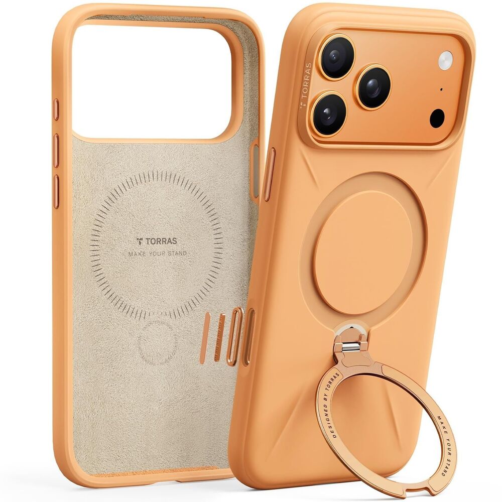 TORRAS Ostand Q3 Silicone Case for iPhone 17 Pro Max MagSafe 360 Spin Orange